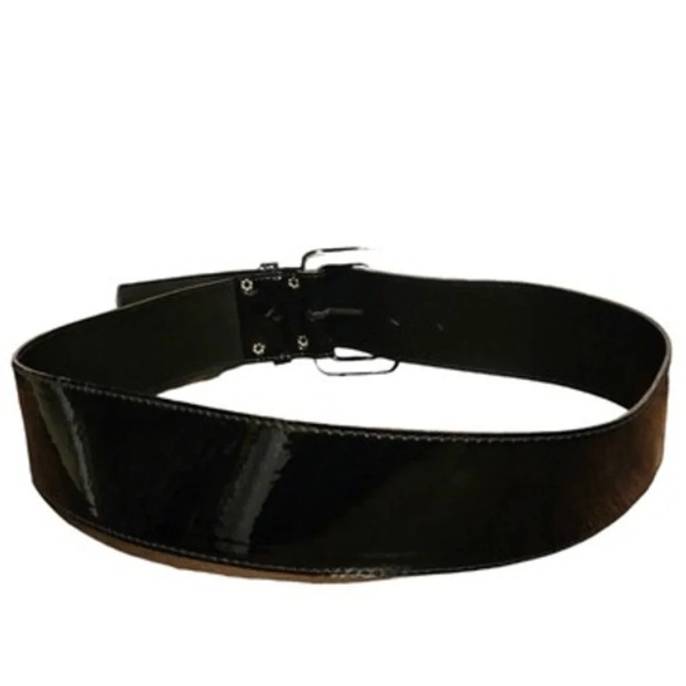 Vintage Astor Germany sz 12 Womens Black Patent Leather Wide Waist Buckle Belt